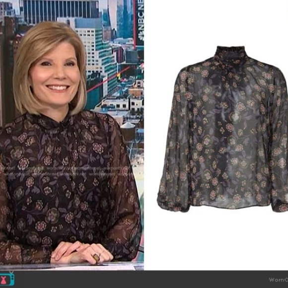 MISA Los Angeles Lulu Floral Top XS blouse long sleeve sheer tie bow black mock - Picture 6 of 16